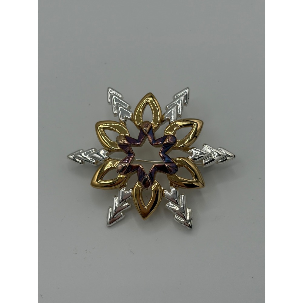 Napier Snowflake Brooch Mixed Metal Gold Silver Tone Purple Star Winter Pin
